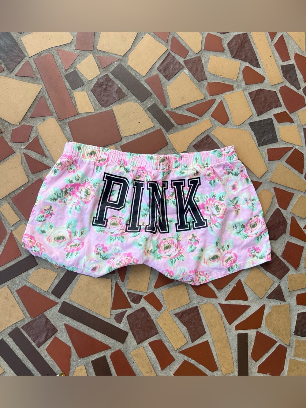 PINK Victoria's Secret Pink Floral Logo Cotton Shorts